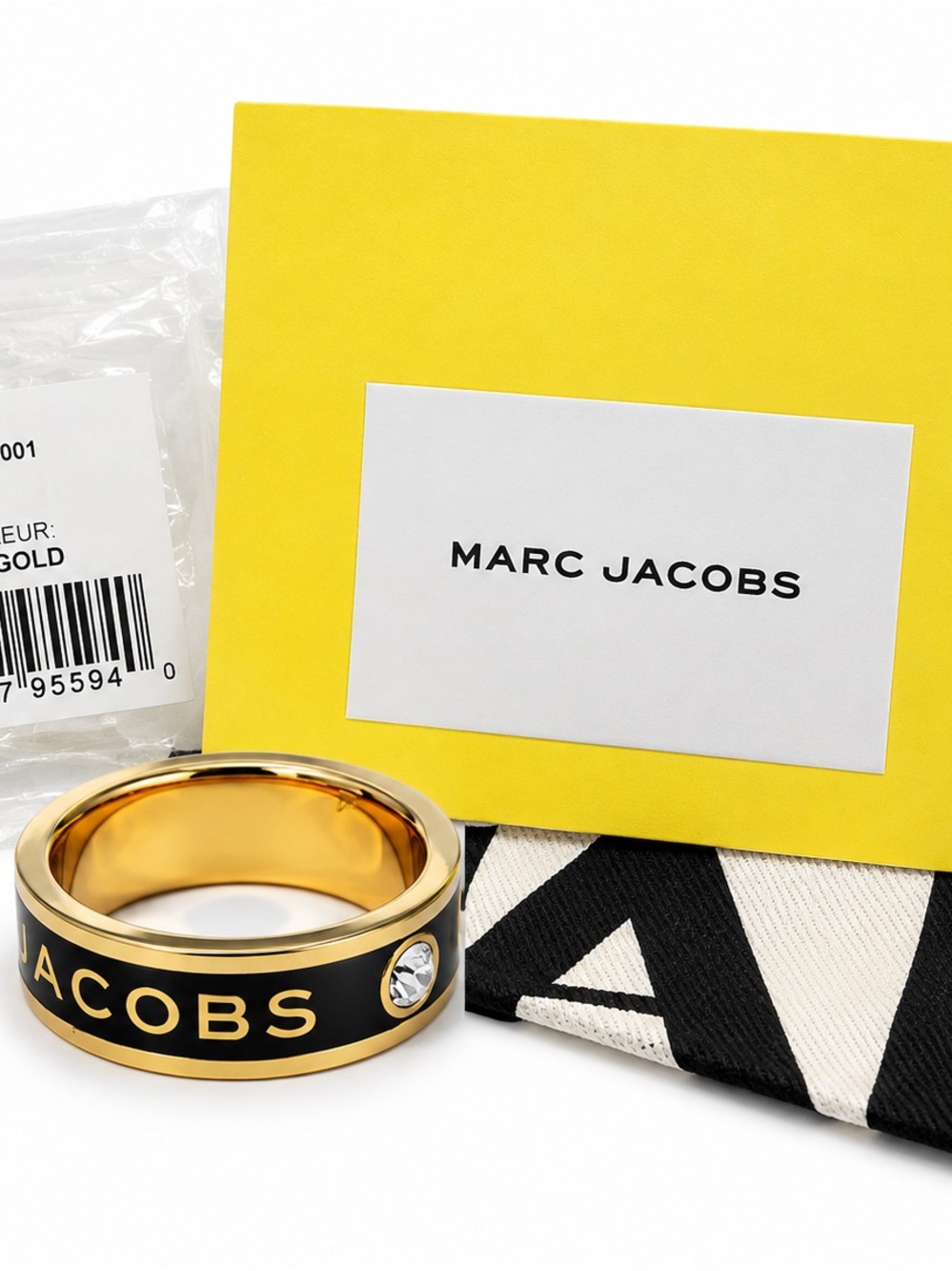 NWT Marc Jacobs The Medallion Ring Black Gold Crystal Size 6